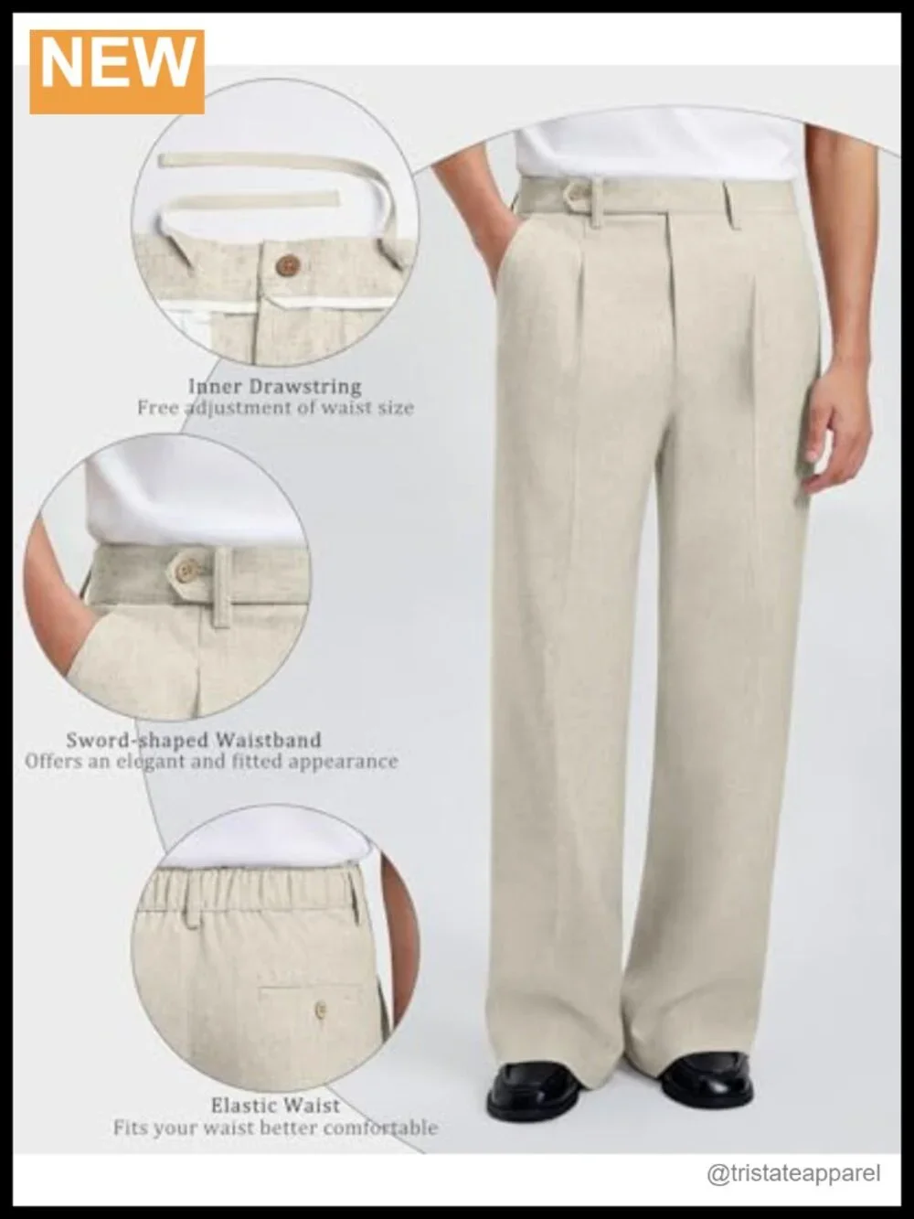 Baggy Pleated Wide Leg Linen Dress Pants Elastic Waist Slacks